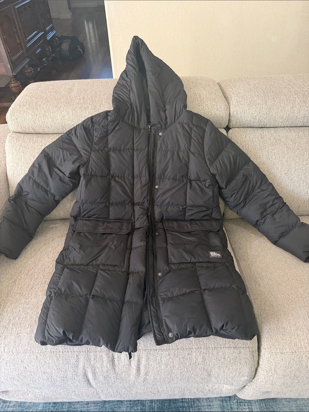 Eddie Bauer Black Hooded Long Puffer Coat